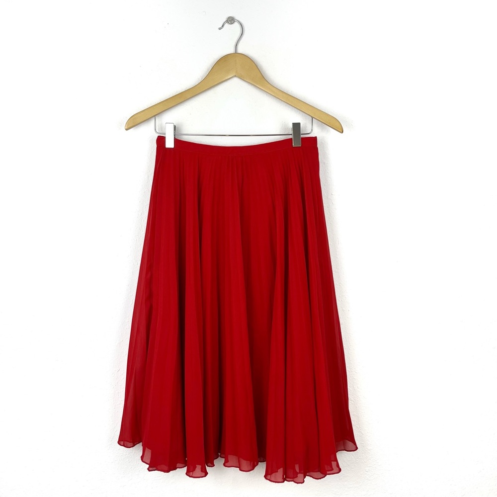 MNG Suit Red Midi Skirt Accordion Style Hidden Side Zipper Size 4